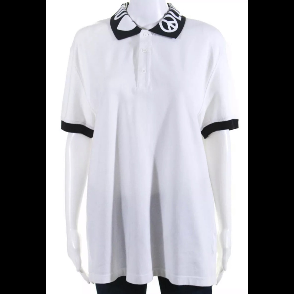 Moschino Love White Long Polo Collar Peace Sign L